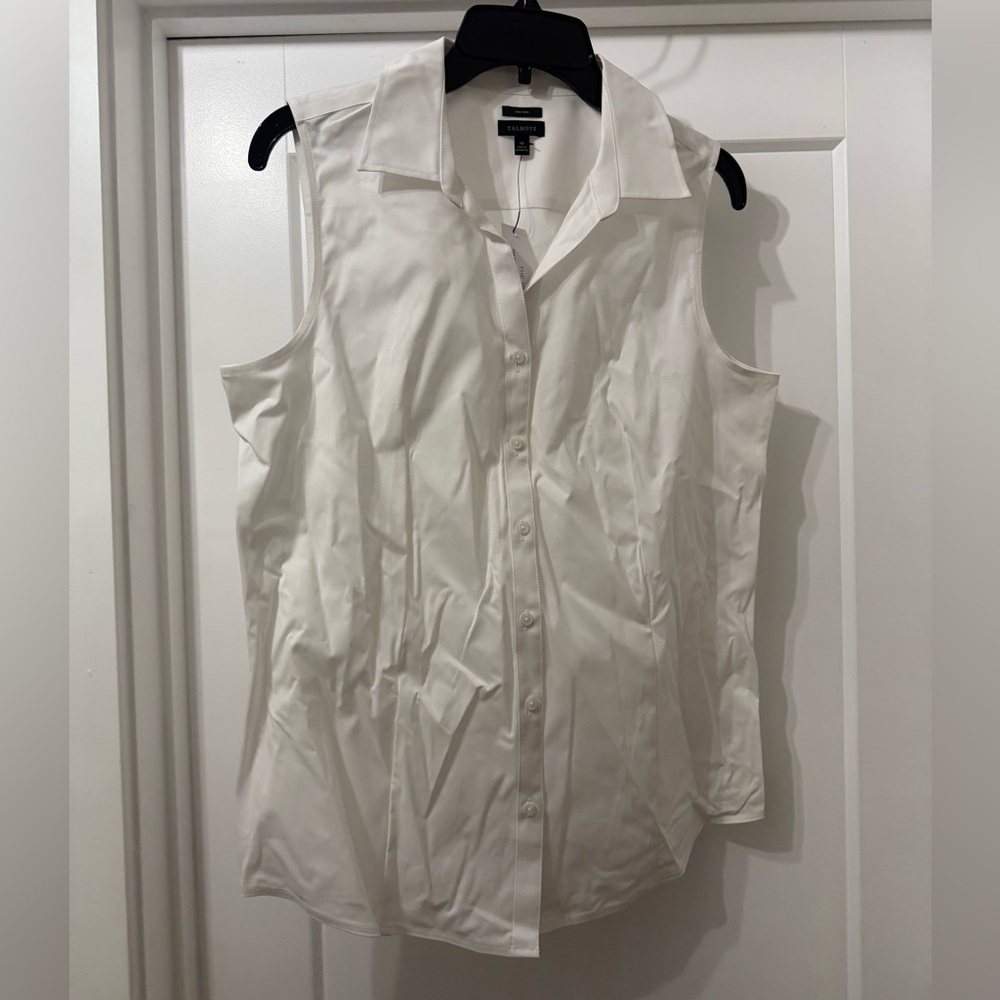 TALBOTS WOMENS NON-IRON SLEEVELESS PERFECT SHIRT WHITE